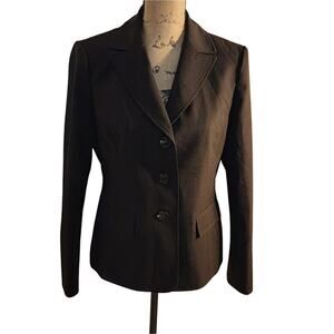 LE Suit Chocolate Brown Tailored Fitted Blazer Jacket Size 8 Medium‎